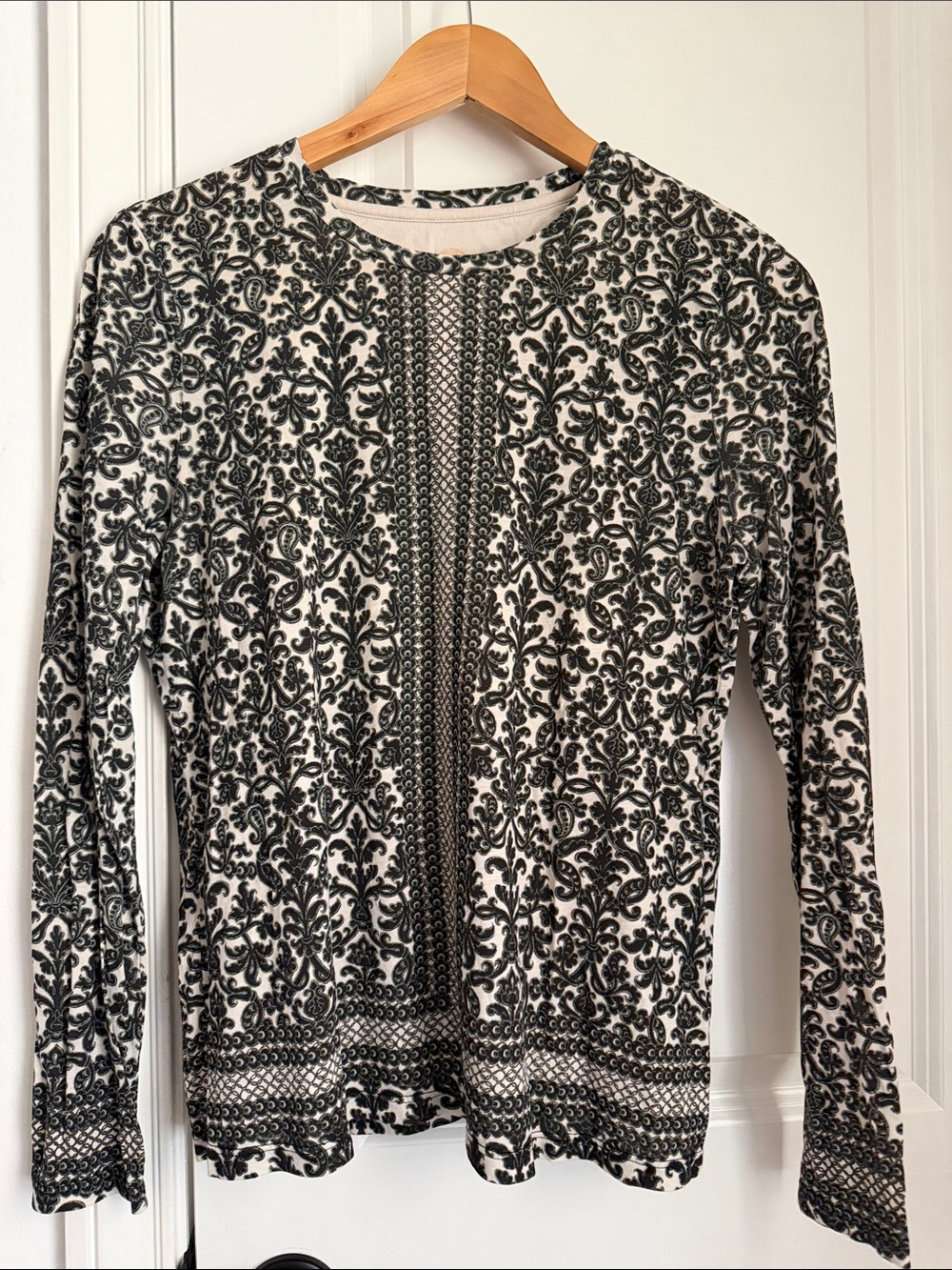 TORY BURCH Lightweight Cotton Long Sleeve Printed T-shirt Top Size Small S
